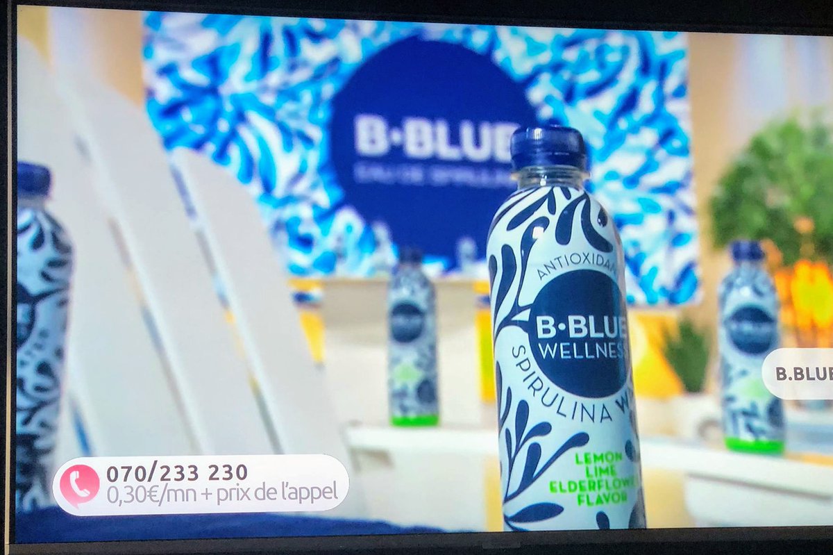 bbluedrink's tweet photo. Current TV promotion campaign on French M6 and Belgian/Lux RTL channels. Our patented B-BLUE Spirulina Water has the potential to become a major European anti-aging water brand ! 

#Spirulina #Water #Foodtech #AntiAge #Sport #Beverage #Biotech #Food #foodiebeauty #tvtime #invest https://t.co/KOoklKIbj9