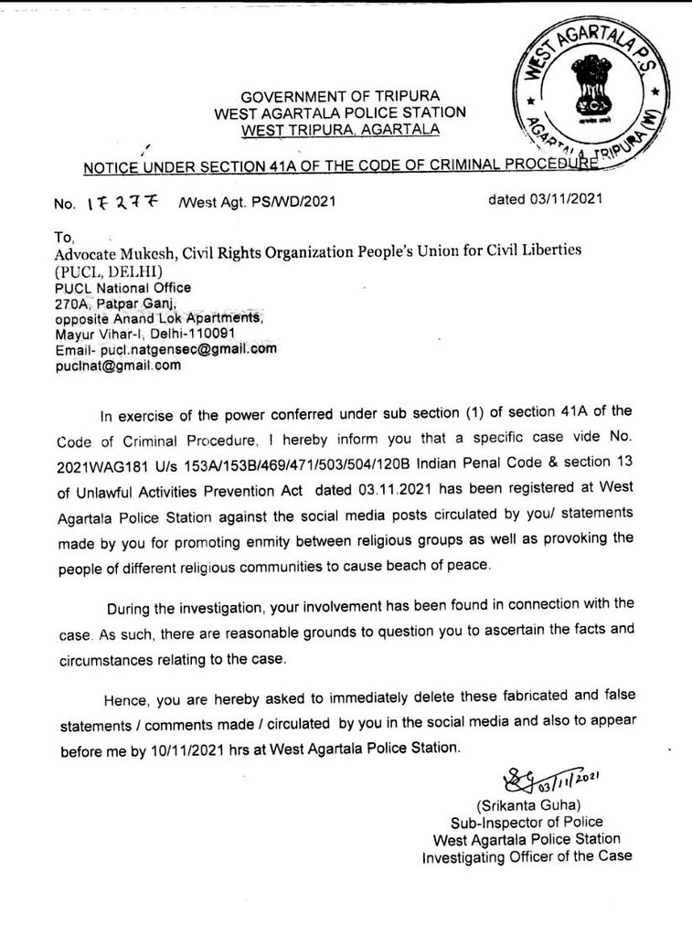 iam_faridi's tweet photo. Earlier it was opposition leaders then independent unbiased journalists and now fact finding team.
"The fact finding team of NHRC and supreme court advocate has been booked in UAPA", This is how law and order work in india.
#iStandWithFactFindingTeam #RepealUapa #TripuraRiots https://t.co/2jL0rU0Xuq