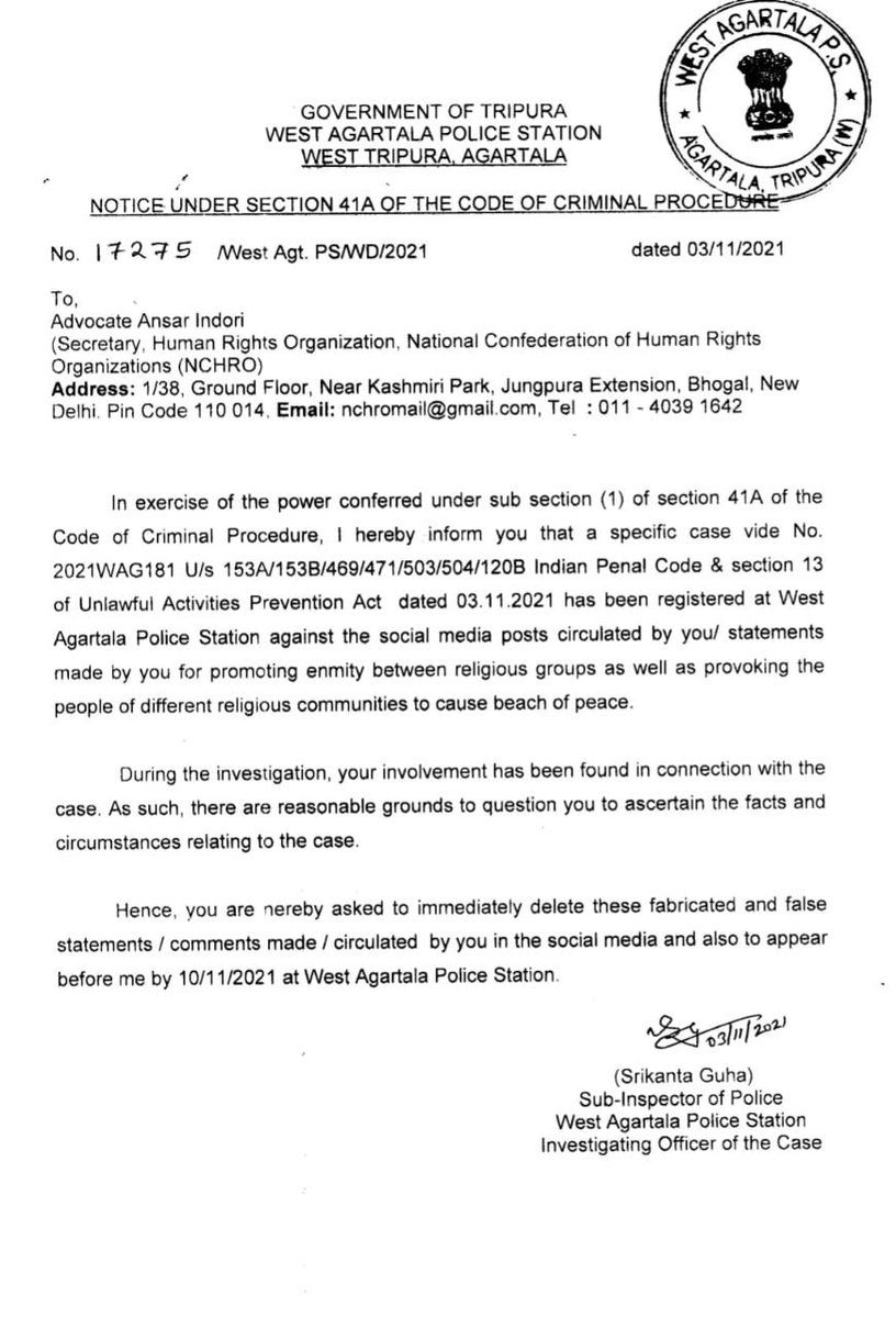 iam_faridi's tweet photo. Earlier it was opposition leaders then independent unbiased journalists and now fact finding team.
"The fact finding team of NHRC and supreme court advocate has been booked in UAPA", This is how law and order work in india.
#iStandWithFactFindingTeam #RepealUapa #TripuraRiots https://t.co/2jL0rU0Xuq