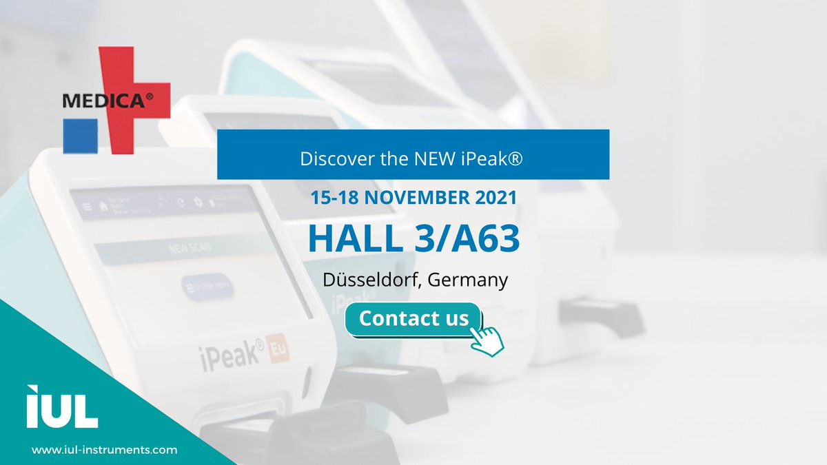 iulinst's tweet photo. We are excited to be back in person at MEDICA 2021 from 15th to 18th November in Düsseldorf, Germany. Stop our booth A/63 in Hall 3.
Contact us to schedule a meeting at: sales@iul-inst.com https://t.co/w0fwR9kjlo