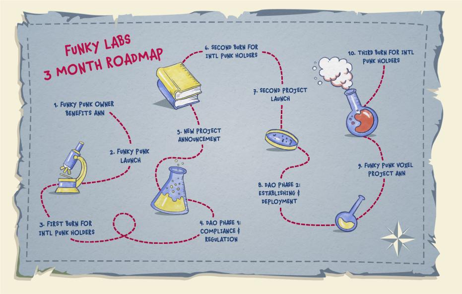 For anyone who hasn't seen Funky Labs Roadmap, a lot of things to look forward too. 2022 will be a big year for Funky Labs and our community 💃🥳🚀

TBA: Website, Twitter. 

#NFT #NFTCommunity  #SolanaNFTs #nftcollectors
