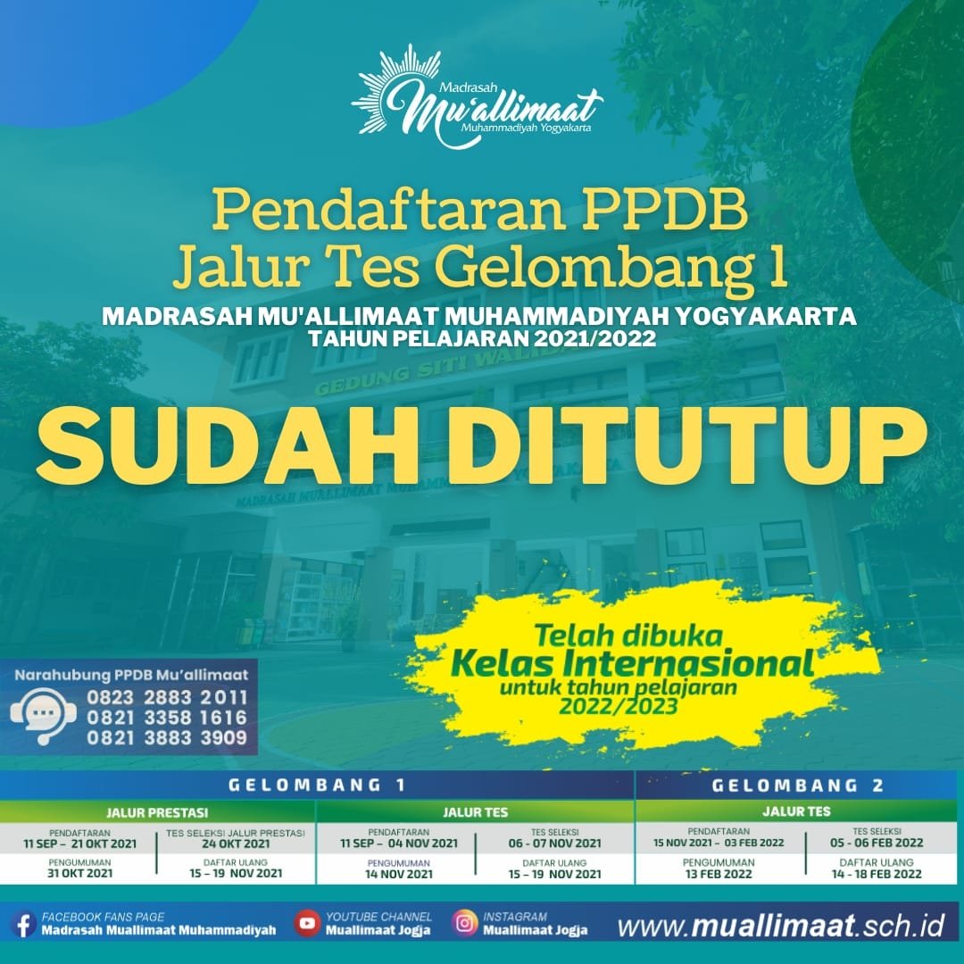 muallimaatjogja's tweet photo. Pendaftaran PPDB Jalur Tes Gelombang 1 🛑DITUTUP🛑

Kelas Internasional ✨DIBUKA✨

#muallimaat #Muhammadiyah #ppdb #pesantren #JOGJA https://t.co/ZUc30GgpwW
