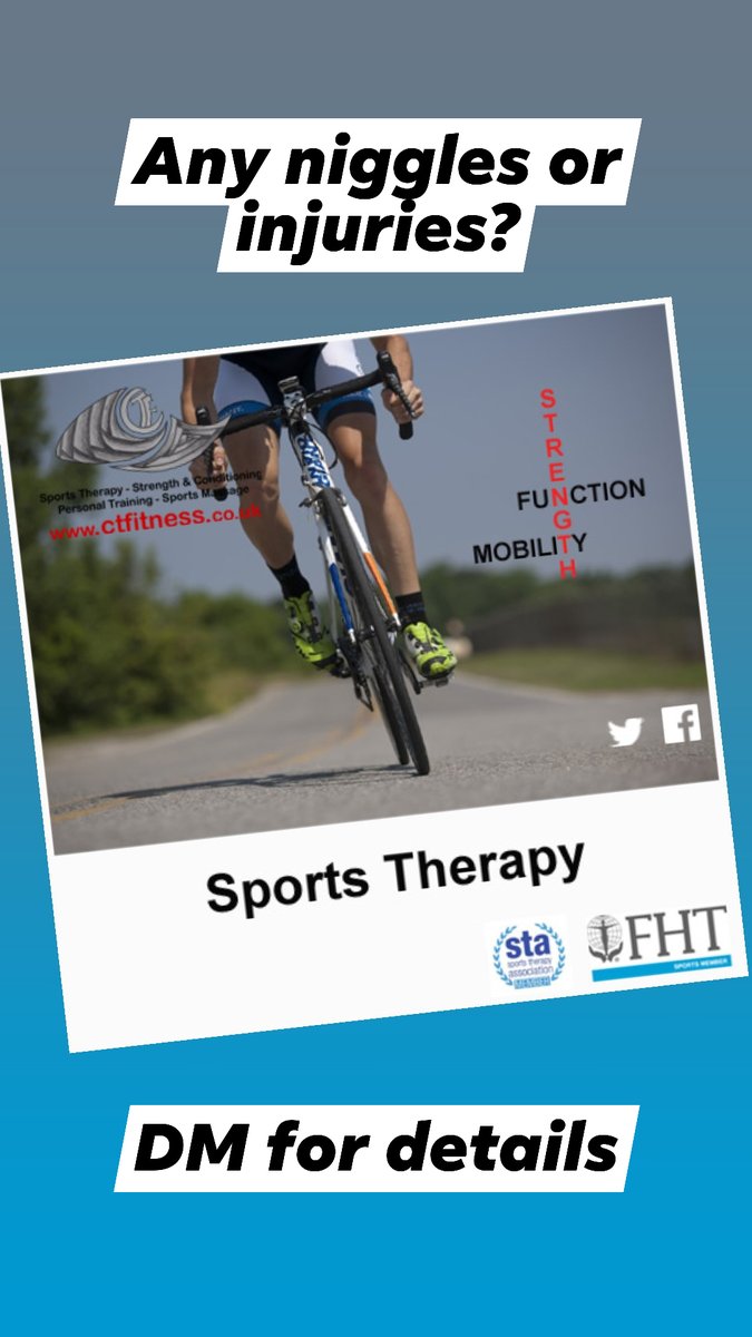 Any niggles or injuries? Weekend and evening appointments available <a href="/ctfitt/">Craig T Fitness & ST</a> #sportstherapy #injuries #Rehabilitation #sportsmassage #personaltraining #Bath #somersetlife #fitnessbath #midsomernorton @SheptonG <a href="/infoctsport/">CT Sport</a> <a href="/SomersetLive/">Somerset Live</a>