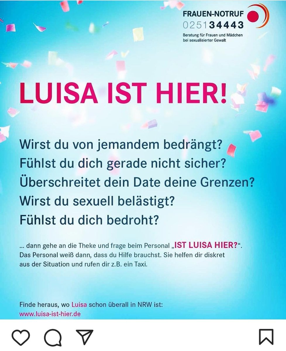 Kennt ihr diese Aktion schon?
Bin auch nur via social media drauf gestoßen.
#luisaisthier
luisa-ist-hier.de

Aufeinander aufpassen!