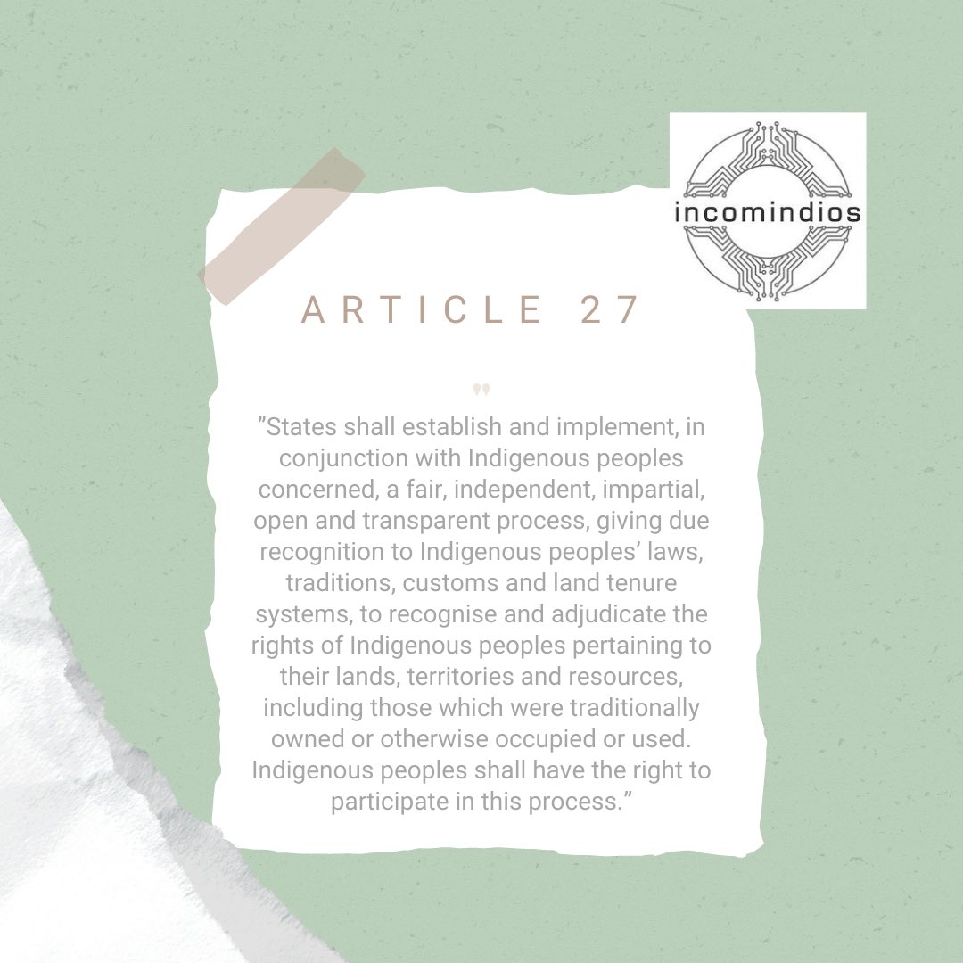 IncomindiosUK's tweet photo. Article 27 of UNDRIP.
#UNDRIP #Indigenous #IncomindiosUK https://t.co/tNOtX29XIn