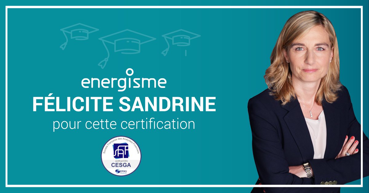Nous sommes heureux de partager avec vous que <a href="/SandrineCauvin/">Sandrine Cauvin</a>, #DAF chez <a href="/energisme/">energisme</a> a obtenu la #certification #CESGA en investissement #ESG délivrée par l'EFFAS (European Federation of Financial Analysts Societies).
 
Bravo Sandrine 🎉