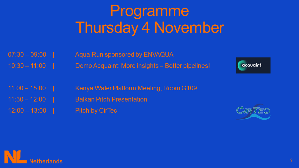 HollandWater's tweet photo. Day three @Aquatech Amsterdam! Today @ #NetherlandsPavilion: demos and pitches by #Acquaint and @CirTecBV. @nwpnederland presentation about opportunities in #Balkan. In the afternoon: Q&A with #Olympic sailor + @FutureIsWater ambassador Marit Bouwmeester, @PUBsingapore and more https://t.co/EzdpNAV9Bi
