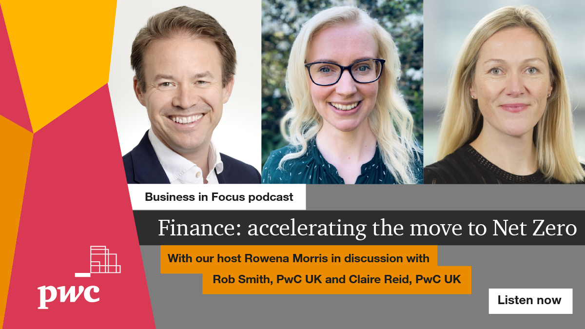 As #COP26 focuses the minds of business leaders on Net Zero <a href="/PwC_UK/">PwC UK</a> Rob Smith and <a href="/clairereid111/">Claire Reid</a> join Business in Focus podcast host, @Rowena_Morris, to explore how Finance and Data can accelerate Net Zero. Listen now. pwc.to/3EAXp7x