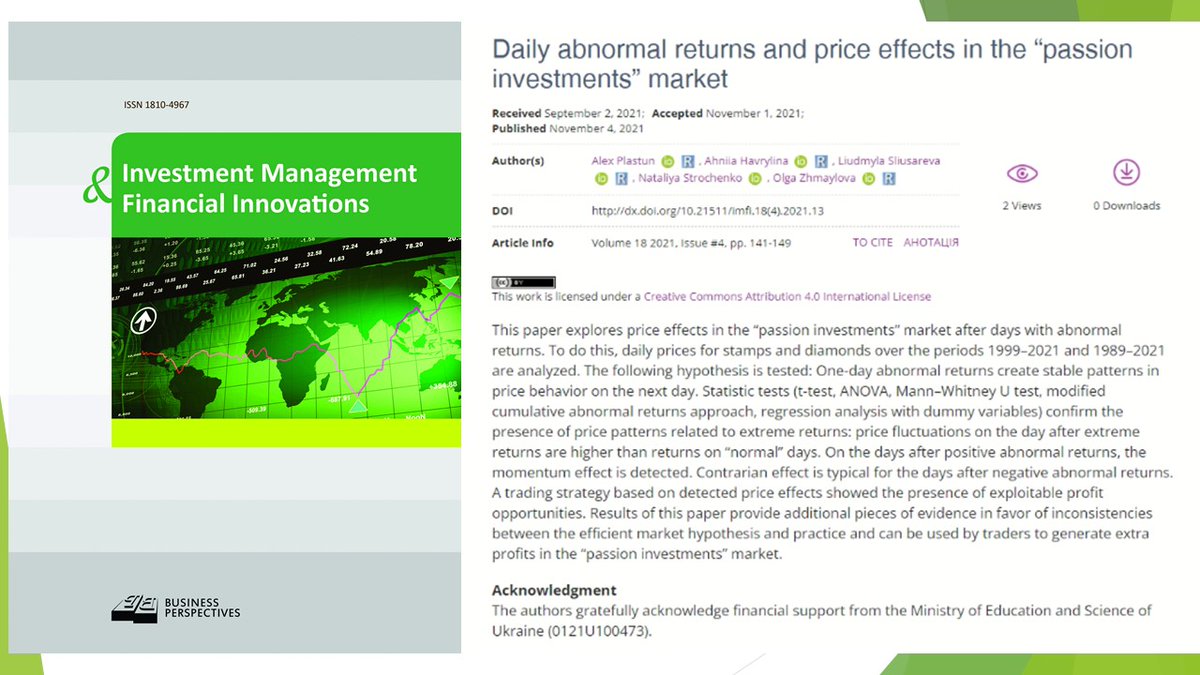 imfi_journal's tweet photo. 🔗 https://t.co/JoGw1mqn5l
📝 Daily abnormal #returns and price effects in the “passion investments” market
👥 Alex Plastun , Ahniia Havrylina , Liudmyla Sliusareva, Nataliya Strochenko, Olga Zhmaylova
#abnormalreturns, #alternativeassets, #contrarianstrategy, #momentumeffect, https://t.co/H7cjr01kl8