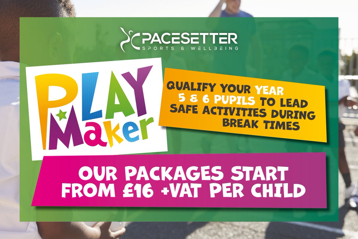 PacesetterSport's tweet photo. Introduce your Y5 &amp; 6 pupils to leading activities during break times through our PlayMaker Award. Our packages start from just £16 +VAT per child &amp; we're now taking bookings! Enquire online: https://t.co/YBLAMZRiRT 
.
.
.
@SportsLeadersUK #playmaker #sportsleaders https://t.co/gjeLQ1bXVk