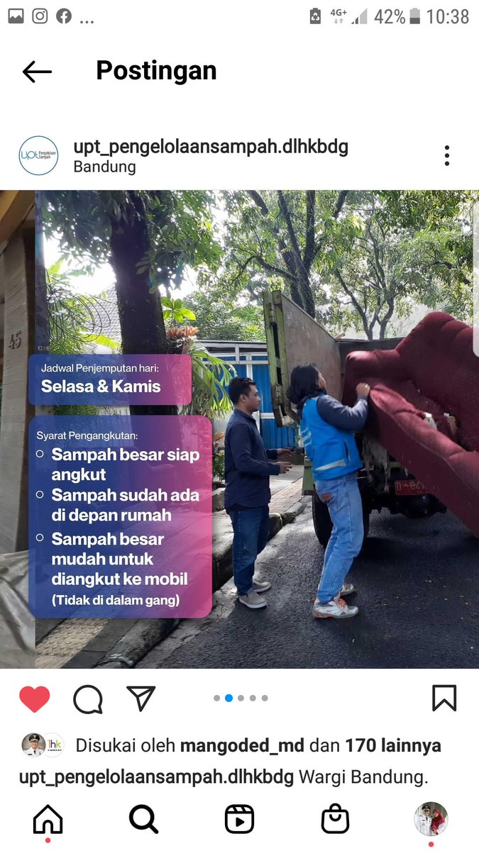 Wargi Bandung... Kini layanan jemput sampah besar hadir kembali. Bisa hubungi petugas @pdkebersihanbdg untuk penjemputannya yaa... Hayu urang sasarengan ngajagi bandung nu di pikanya'ah #bandungnyaman