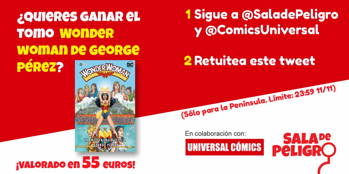 ⚠️ ATENCIÓN, CONCURSAZO⚠️ Sorteamos el tomo de la Wonder Woman post-Crisis, con la magnífica etapa de George Pérez como guionista y dibujante, publicado por ECC.

¡¡Valorado en más de 50€!! 💸

Para participar:

1️⃣ Sigue a <a href="/SalaDePeligro/">Sala de Peligro</a> y <a href="/ComicsUniversal/">Universal Comics</a>
2️⃣ Retuitea este tuit