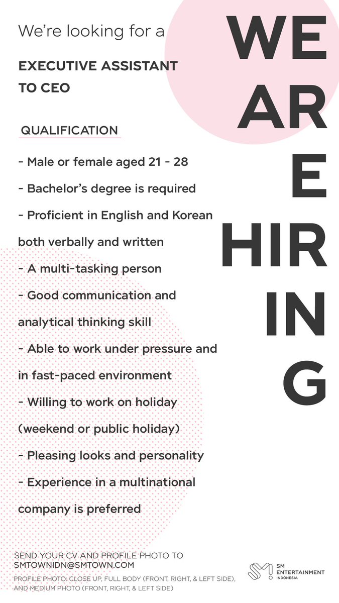 SMTOWN_Idn's tweet photo. NOW HIRING!

Official information regarding the job vacancies can be found on the official SM Entertainment Indonesia account below:
Instagram: https://t.co/rHeeOFzWjp
Facebook: https://t.co/Qvr1op5oDB
LinkedIn: https://t.co/fhDjBKpQWJ https://t.co/WUjW5uVGQE