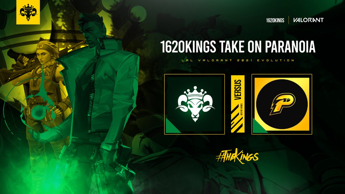 1620Kings's tweet photo. [#VALMATCH]

🎮@LPL_Play EVO Group B
🆚@ParanoiaGGaming
⏲️7:30 AEDT
🔗https://t.co/kz4PCNhF8e

GOOD LUCK KINGS! 👑💛💚

#K16VAL | #THEKINGS | #K16KINGS https://t.co/yG4cAg7HR0