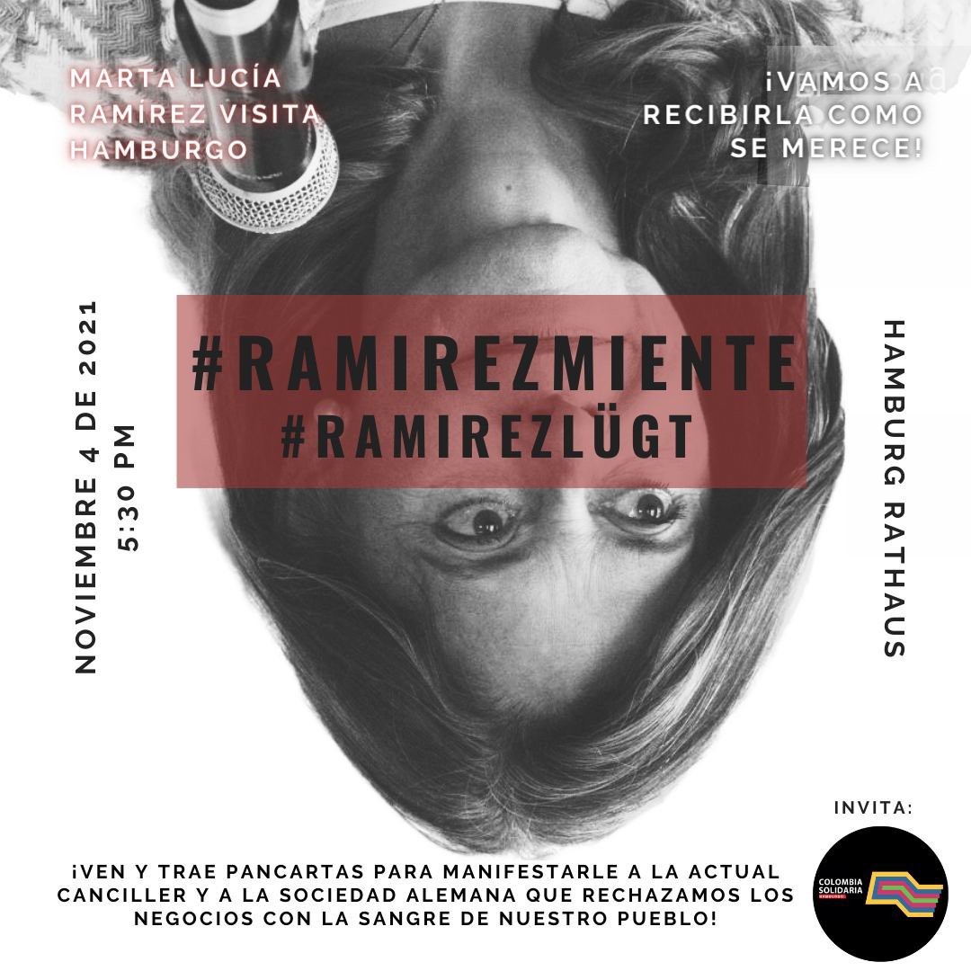 ColSolHH's tweet photo. Nicht vergessen! Marta Lucía Ramírez, Vizepräsidentin und Außenministerin Kolumbiens, ist heute als Ehrengast im Hamburger Rathaus zu Besuch.
Wir zeigen ihr unsere Ablehnung heute um 17:30 vor dem Hambirger Rathaus.
#RamirezMiente #RamirezLügt #RamirezLies https://t.co/YQyIrStSK3