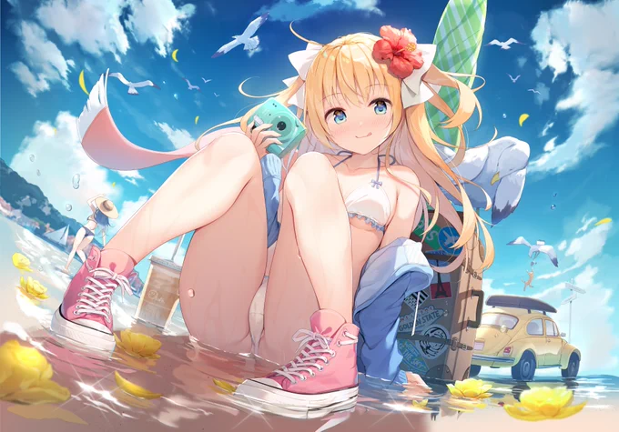 めちゃめちゃセクシーな構図なのに、視線誘導や小物使いがうますぎて絵の爽快感が勝ってしまうにじはしさんとか!!!!! 