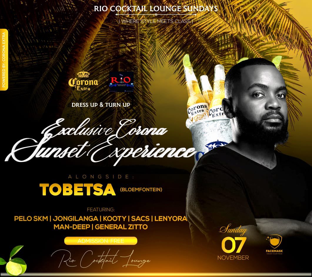 Rio_Lounge's tweet photo. Don't miss the EXCLUSIVE @corona Sunset Experience this coming Sunday π» South African Breweries
#WhereStyleMeetsClass https://t.co/F90M1gAl1F