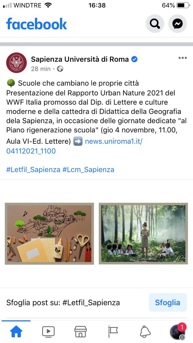 Scuole che cambia le proprie città #pnrr #pianorigenerazionescuola se ne discute oggi nella facoltà di lettere e filosofia della <a href="/sapienza/">Sapienza</a> di Roma con la presentazione del rapporto #urbannature del <a href="/wwf/">WWF</a>