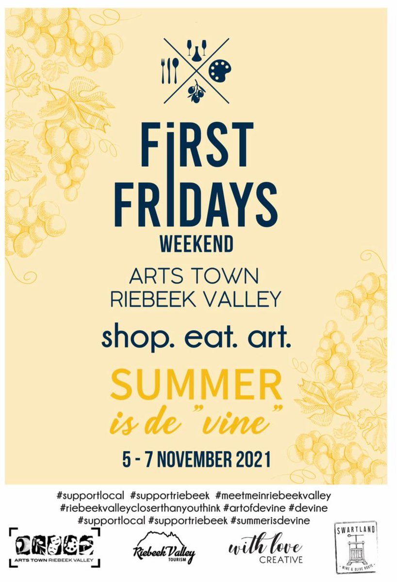 Our #weekendplans are sorted with the upcoming #FirstFriday olives-art-wine celebrations with Riebeek Valley Tourism. Starts at 5pm this 5 November!🥘  🎵  #share #WestCoastWay #RiebeekValley #FirstFridays