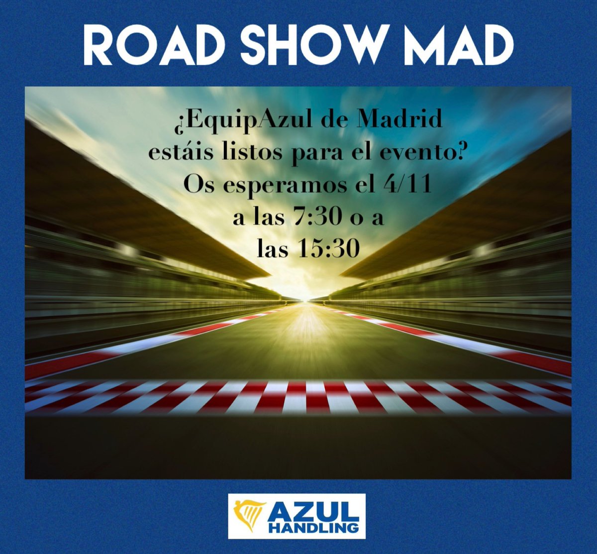 AzulHandling's tweet photo. El #Azul #RoadShow sigue con sus etapas y hoy nuestro #Equipo de #HQ está en #Madrid para informar, conocer y compartir con el #EquipAzul de #MAD. ¡Os esperamos! @ryanair https://t.co/C1HmIgaFpD
