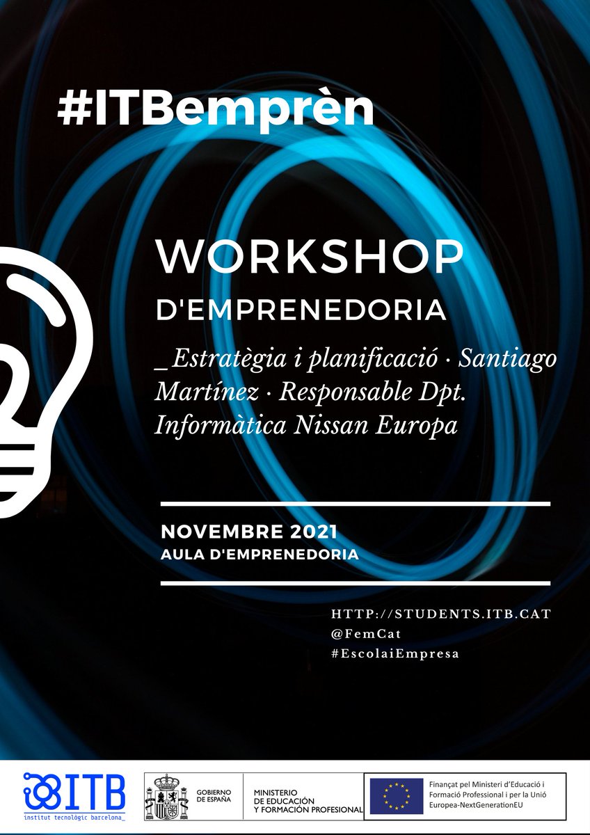 iTecBcn's tweet photo. Aquest dimecres sessió doble de Workshop d'emprenedoria 🔝:

A les 11.15h, l'alumnat d'A3D rebrà al Santiago Martínez, responsable del dpt d'informàtica a @NissanEurope 🚗

A les 12.00h, el grup de 1r de DAWe estarà amb el Ricard González, dtor general d'@infraplan💡

#ITBEmpren https://t.co/JqMpWnZ9YW
