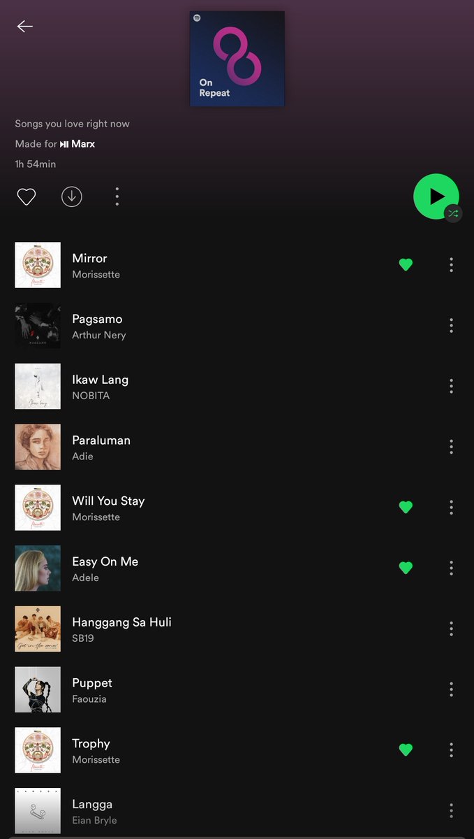 matt__qqq's tweet photo. My current Top 10 On Repeat 🔁

Morissette, Arthur, Faouzia, Adele, SB19, Eian Bryle... 😁
#TeamMirror skl haha https://t.co/spq0psrNkC