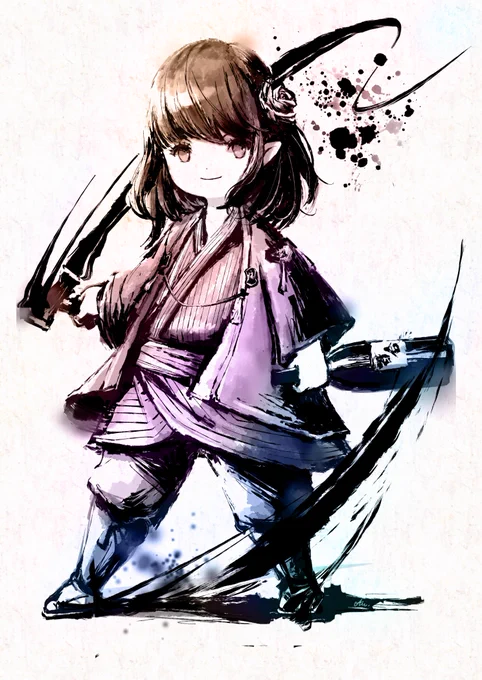 白虎武器風ララフェル～面白いリクエストありがとう😆
#FF14 #FF14イラスト #ララフェル #lalafell #墨絵風 ? 