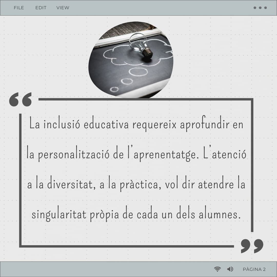 eap_b34's tweet photo. De la teoria de la inclusió a la pràctica inclusiva. #educació #Personalització #aprenentatge #inclusió #eap #millorarlarespostaeducativa https://t.co/S2yMHB5BGY