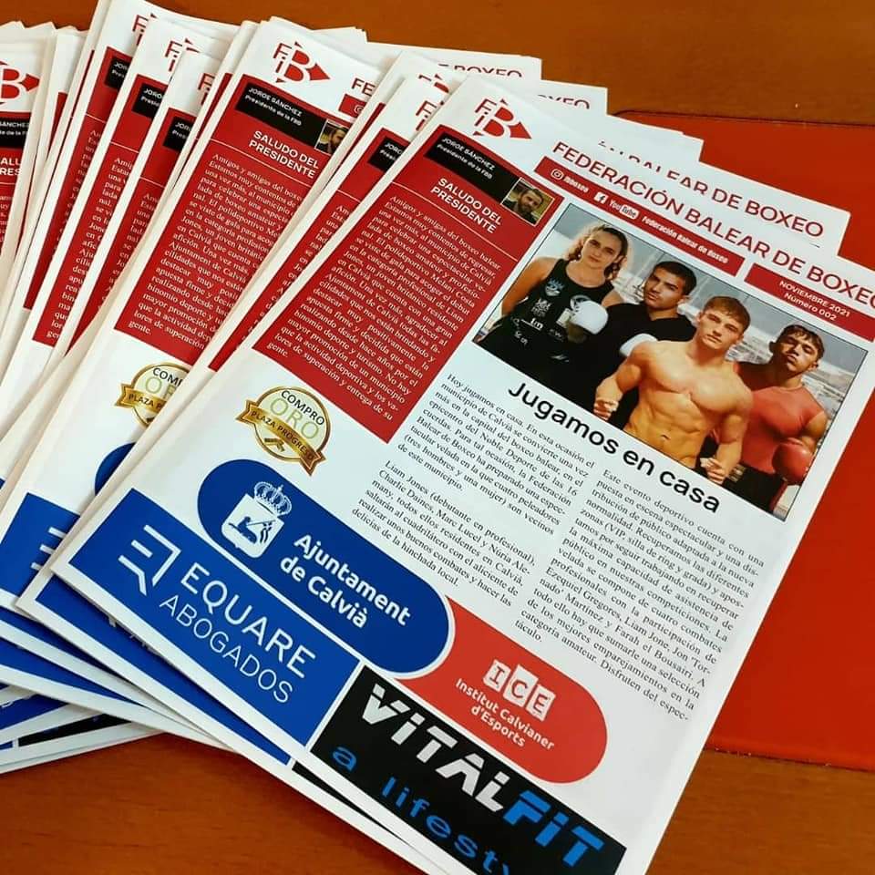 BalearBoxeo's tweet photo. El próximo sábado, todos los asistentes a la gran velada de boxeo de Calvià, tendrán a su disposición totalmente gratuito un ejemplar de nuestra revista.

Ocho páginas en color con entrevistas, reportajes, actualidad, noticias y una amplia galería de fotos de nuestro público. https://t.co/2wqAxXkEmS
