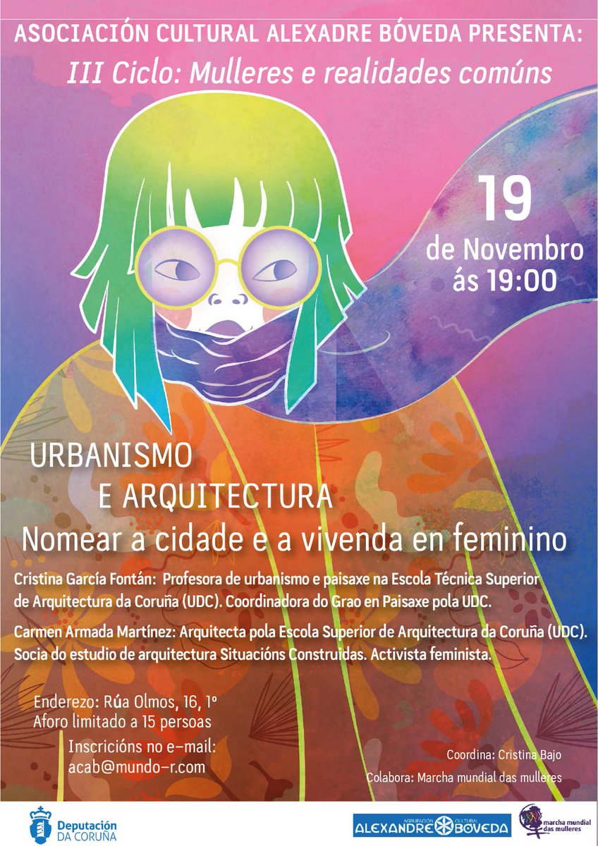 vigaarmada's tweet image. O próximo 19 de novembro estaremos Cristina García Fontán e máis eu na @ACBoveda nomeando a cidade e a vivenda en feminino, dentro do ciclo "Mulleres e realidades comúns"