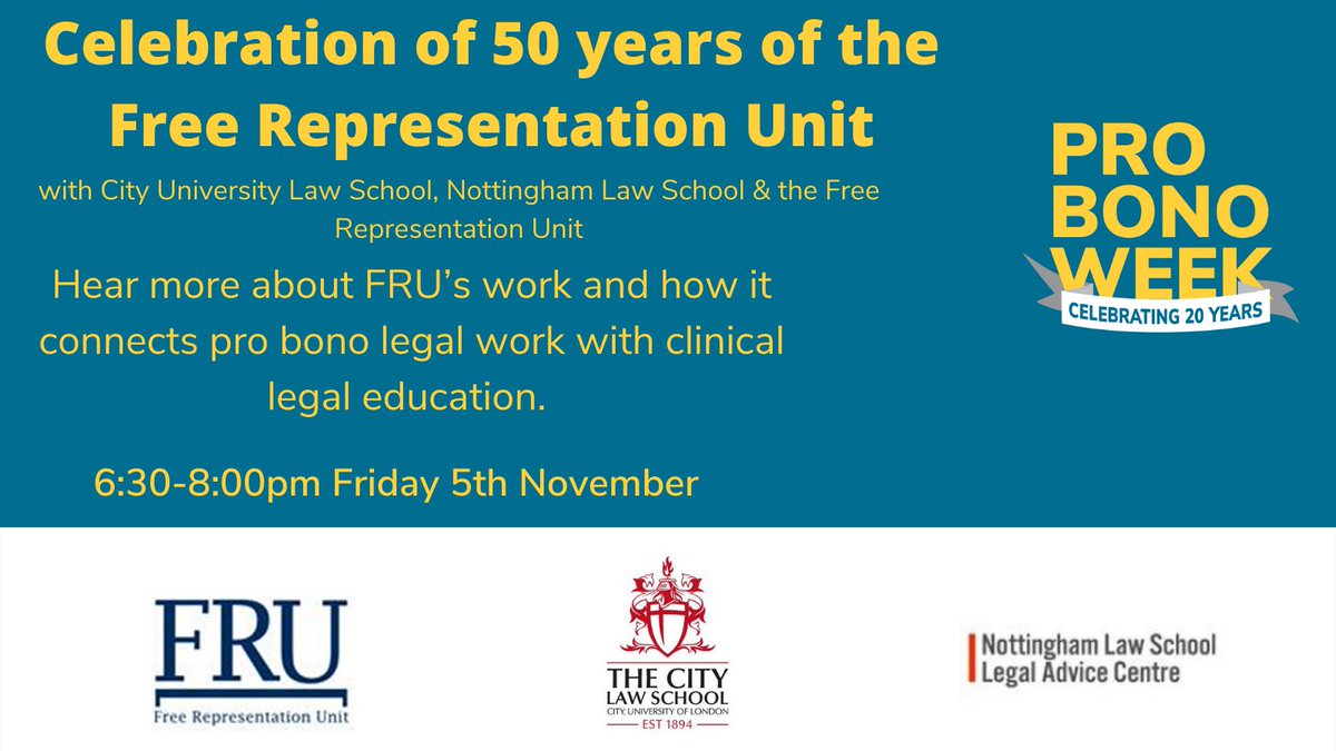 *Tomorrow*

Join us at the final event of #ProBonoWeek where we will be celebrating 50 years of <a href="/FreeRepUnit/">Free Representation Unit (FRU)</a> 🥳 🎂

A great way to bring an inspiring and thought-provoking #ProBonoWeek to a close.

#WeDoProBono