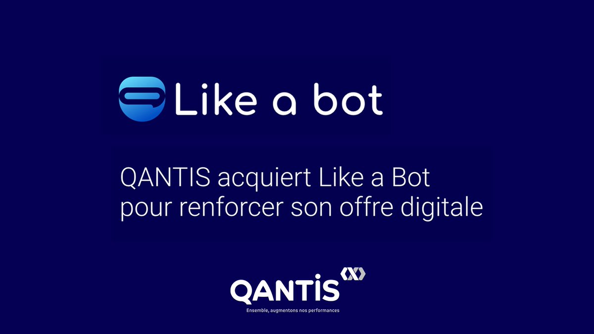 🚀 Nous officialisons notre première opération de croissance externe ! 

Grâce à l’expertise de <a href="/Like_A_Bot/">Like a Bot</a> et leur plateforme « no code » de création de chatbots intelligents, nous pourrons rendre accessible facilement à nos 30 000 #PME adhérentes cet outil digital.
