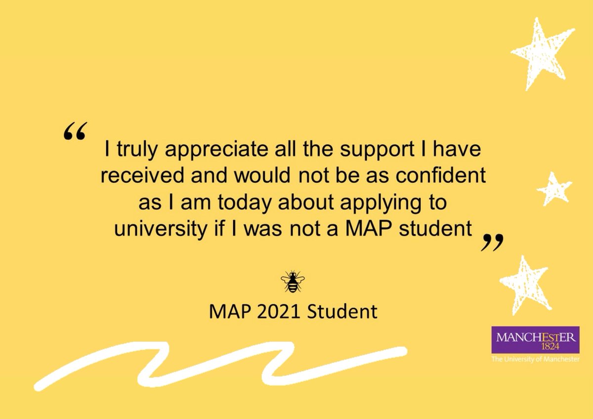 UoMSchools's tweet photo. GOOD NEWS! 😃

Applications for the Manchester Access Programme 2022 are officially OPEN! 🎉🎉

MAP can provide you with support and guidance in your path to university, as shown by some lovely feedback we received from one of our 2021 students. 
👇👇 https://t.co/izJJUvBMvx