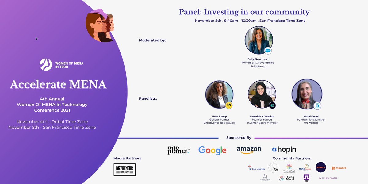 SallyNowroozi's tweet photo. Passionate about #femalefounders and #techstartups? Join me tomorrow for panel on the topic 'Investing in our Community' at the @WOMENAinTech 4th annual conference taking place. For tickets please visit https://t.co/EkRVPQtO99 #AccelerateMENA #womanintech @PersianWIT https://t.co/JjHqVldQBO