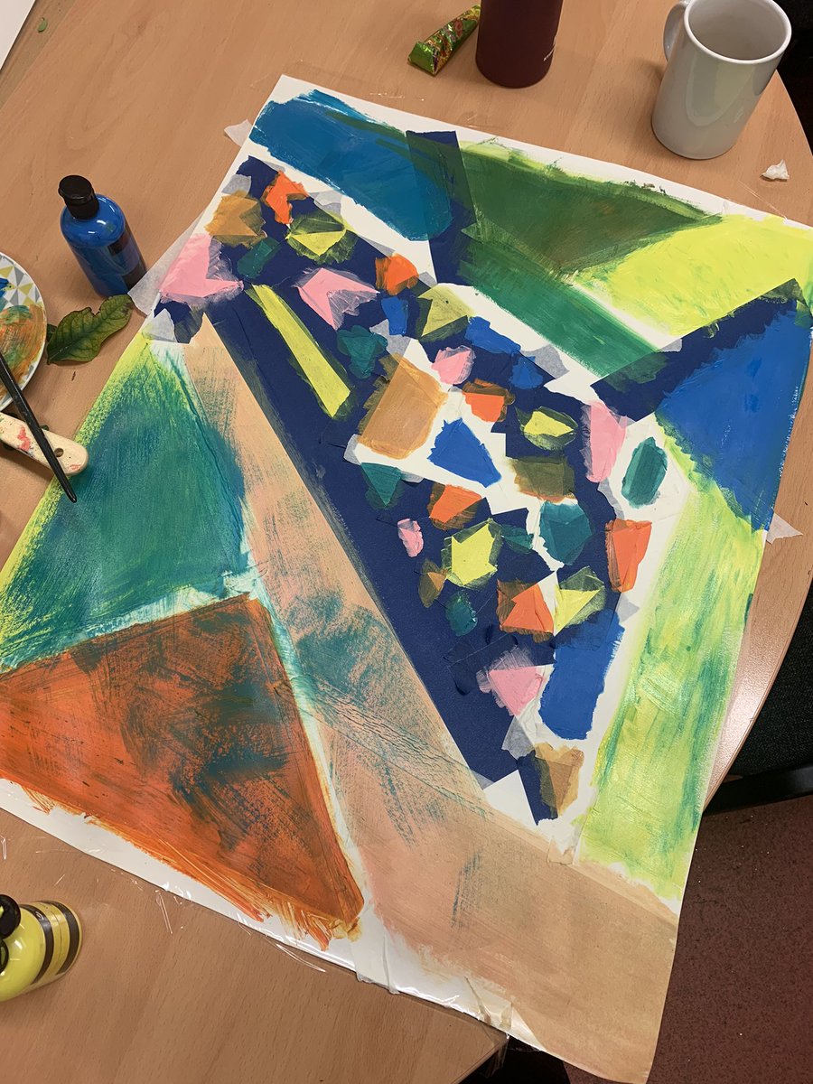 Great session at <a href="/LowergrangeC/">Lowergrange Community Centre</a> ESOL class with <a href="/tofisabiha/">Sabiha Hussain</a> <a href="/creative_flare/">Creative Flare Yorkshire C.I.C</a>. Using masking tape &amp; paint in effective ways. Looking forward to revealing what each design looks like next week! 😊