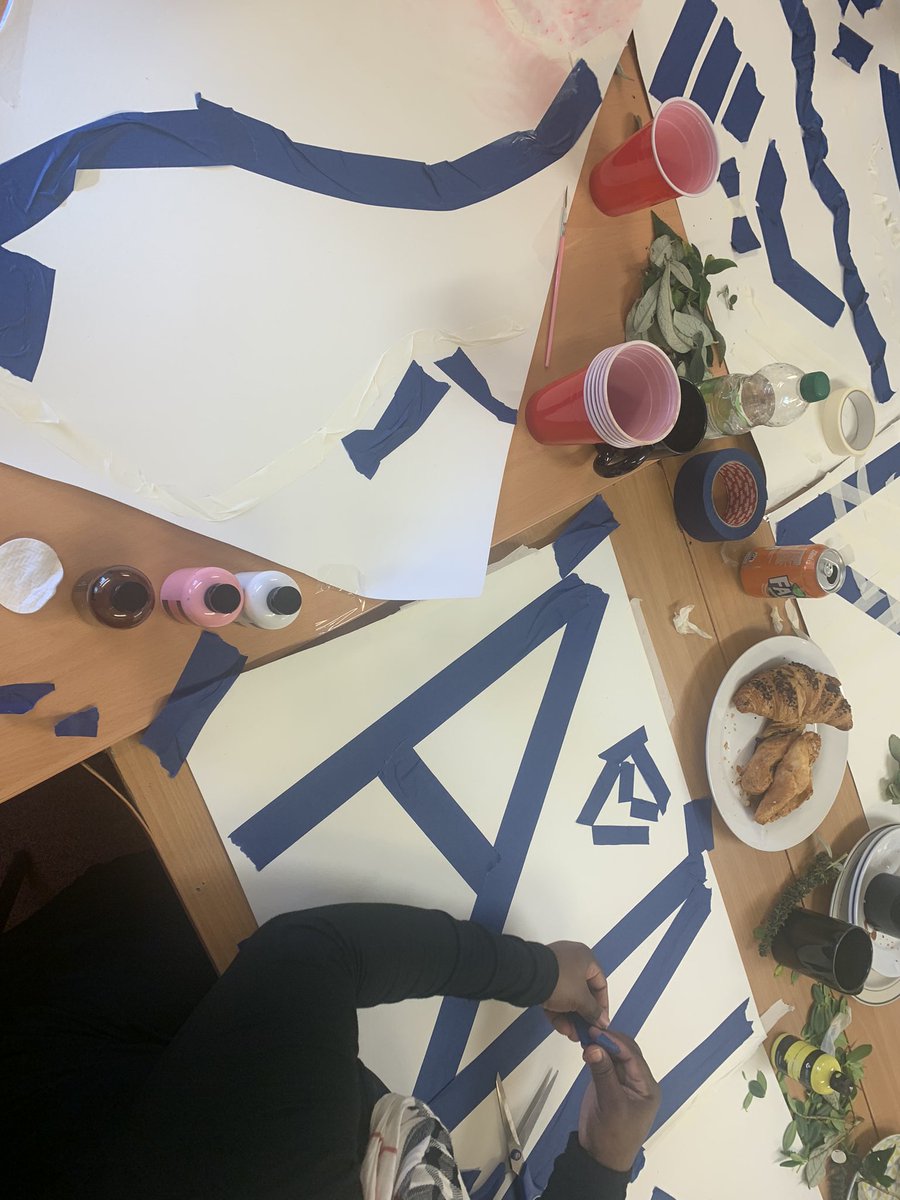 TurfsUp_'s tweet photo. Great session at @LowergrangeC ESOL class with @tofisabiha @creative_flare. Using masking tape &amp; paint in effective ways. Looking forward to revealing what each design looks like next week! 😊 https://t.co/BzvCY3TjI0