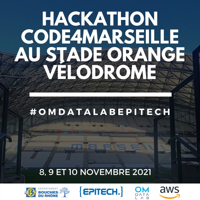Coding_Academy's tweet image. .
@epitechmarseill et la #CodingAcademy vont participer au #hackathon #Code4Marseille au stade @orangevelodrome avec l’#OMDataLab, le @departement13 &amp;amp; @AWSFrance 💻

#OMDATALABEPITECH  #OMDATALAB #HACKOMDATALAB #PTNROMDATALAB #PTNRAWS #PTNRCD13 #tech #informatique  #marseille