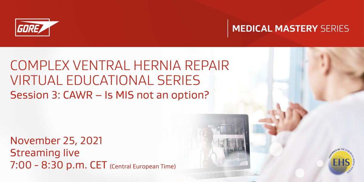 Sponsored:
A faculty of complex ventral hernia thought leaders will look into CAWR, incl. the patient pathway and surgical approaches in complex patients. There will be round table discussion and Q&amp;A. Register for the session on Nov 25: bit.ly/3jL56jz 
#GoreMedical #VHR