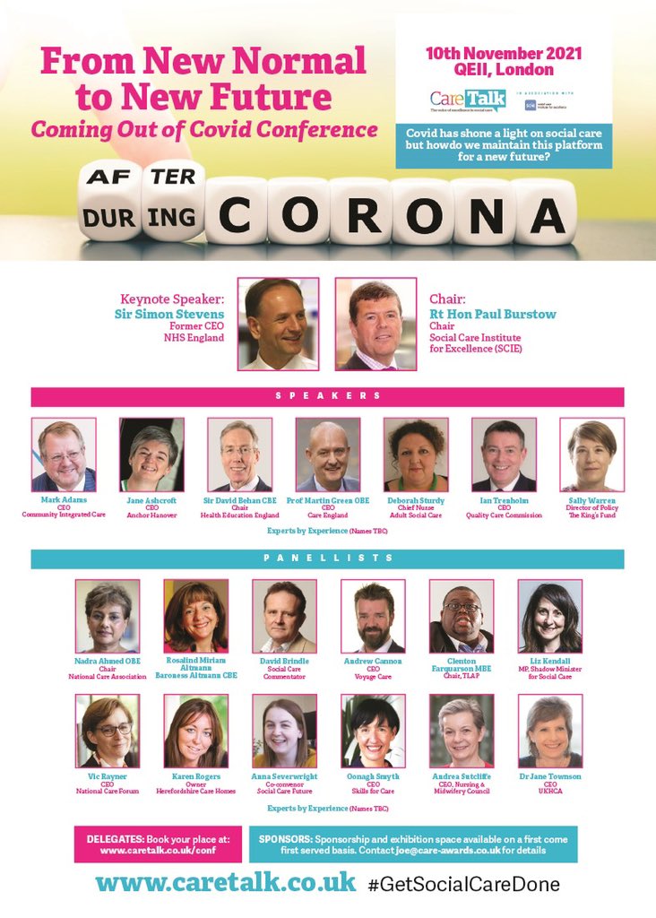CareTalkMag's tweet photo. RT The countdown begins! Just SIX days till the @CareTalkMag @SCIE_socialcare conference 

𝐅𝐫𝐨𝐦 𝐍𝐞𝐰 𝐍𝐨𝐫𝐦𝐚𝐥 𝐭𝐨 𝐍𝐞𝐰 𝐅𝐮𝐭𝐮𝐫𝐞: a national conversation on #SocialCare  
10 Nov, QII Conference Centre

Delegates https://t.co/Wr6O2XWDV1

#CTConf #GetSocialCareDone https://t.co/c5i7PvCINS