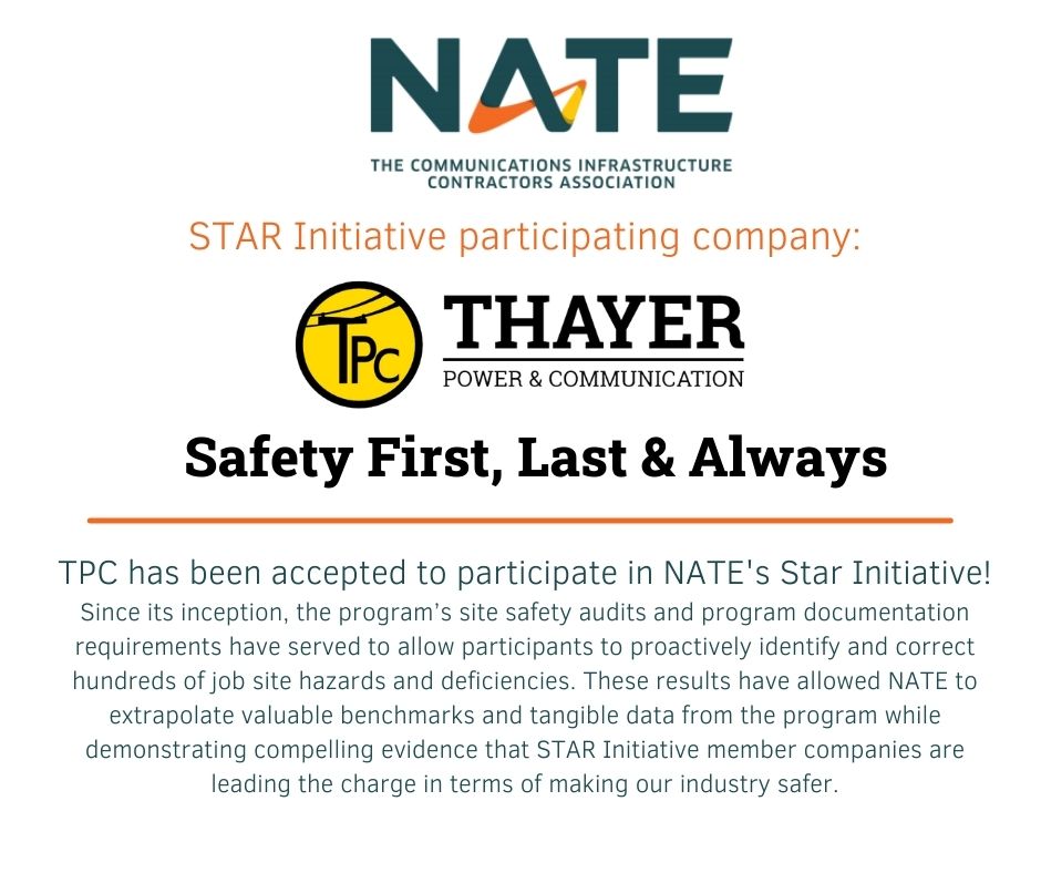 TPC is excited to be a part of the STAR Initiative program with NATE! This program represents the gold standard in the wireless industry and we can't wait to continue to improve our safety standards! #Safety #ElevateWireless #Contractor