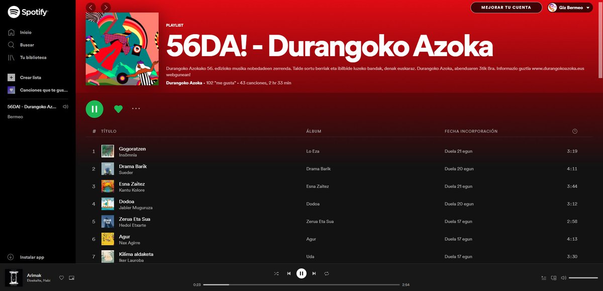 GizBermeo's tweet photo. 💥 Euskal musikarien azken nobedadeak @durangokoazoka-ren #Spotify zerrendan! 🤘

🎧🎶 Rock, pop eta folk #musika da nagusi musika zerrendan, eta astero eguneratuko dabe.

👨‍🎤 Audience, Insomnia, Sueder, #Addar​, #Etxekalte​ eta Habi... 🎸

🔗 https://t.co/sDcWpjuxNN - #56DA! 💿📖 https://t.co/9dEYUjSMYv