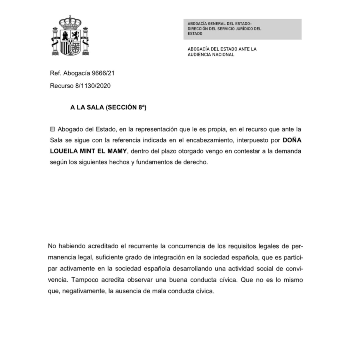 Que dice la abogacía del Estado que no me conceden la nacionalidad española porque no estoy suficientemente integrada en la sociedad española.¿Encabezar mi demanda como letrada no es suficiente integración? 21 años en España, pagando impuestos, siendo abogada, y sigo luchando.😣