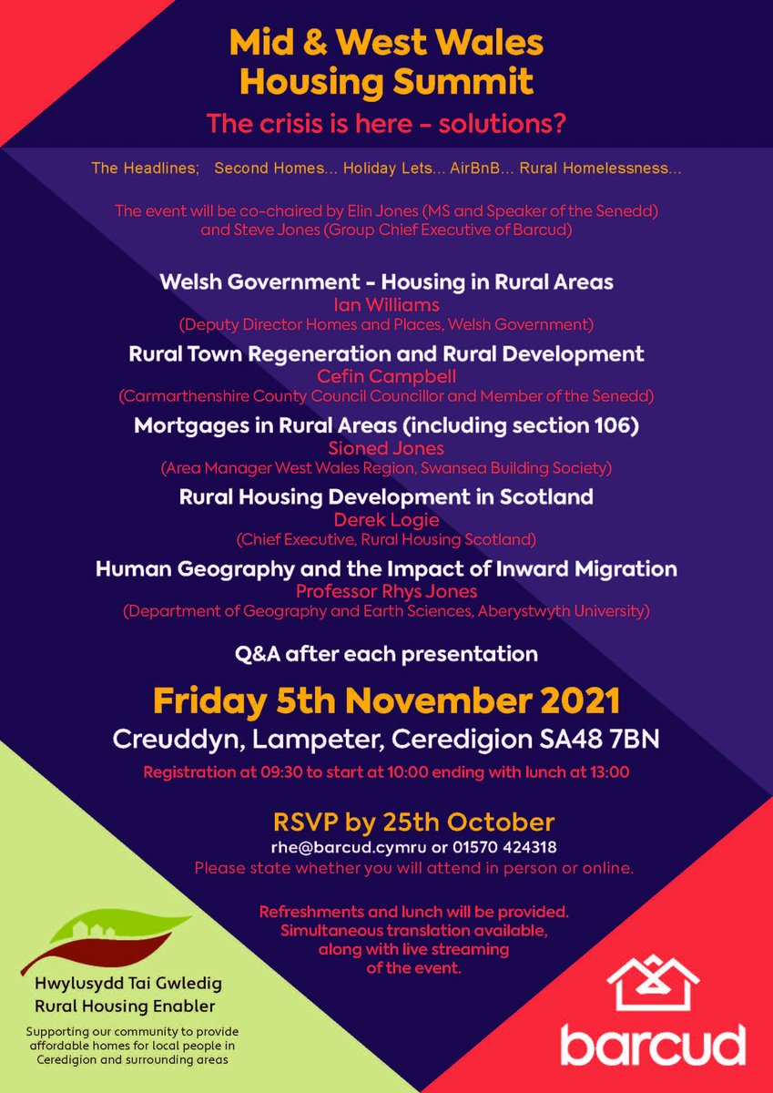 RheWest's tweet photo. Looking forward to tomorrow. High profile speakers. #housingsolutions21 #argyfwngtai21 #rhewesthousingsummit #ruralhousingwales #taigwledigcymru #welshcommunities #Barcud @RuralHousingSco @cefincampbell @Prifysgol_Aber
@LlywodraethCym @SwanseaBS @stevebarcud @taibarcud https://t.co/P5x3C3jZS1
