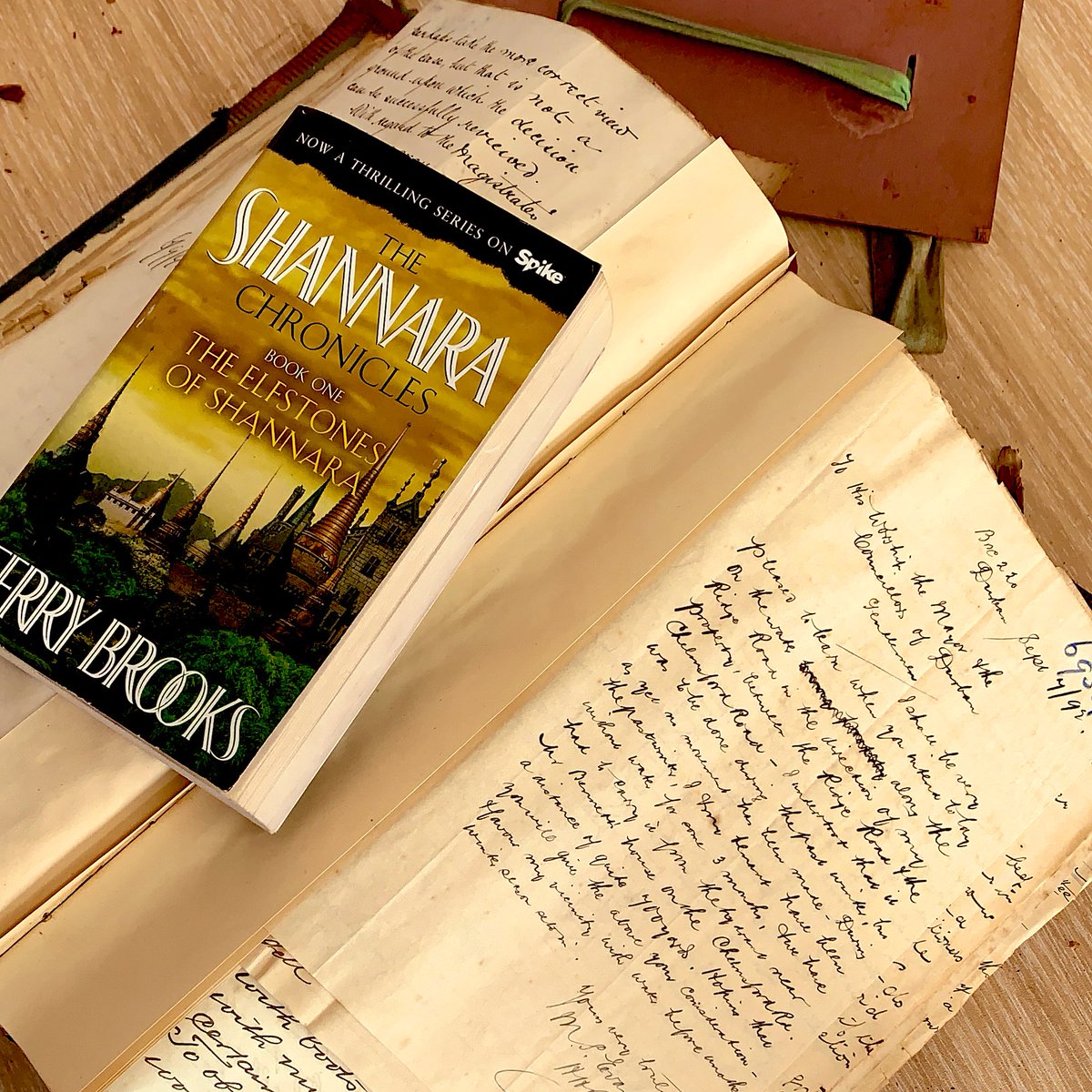 PoxyGraduate's tweet photo. No snake? No problem. Just grab your nearest Terry Brooks novel #archivalwork https://t.co/blJZCMLe2a