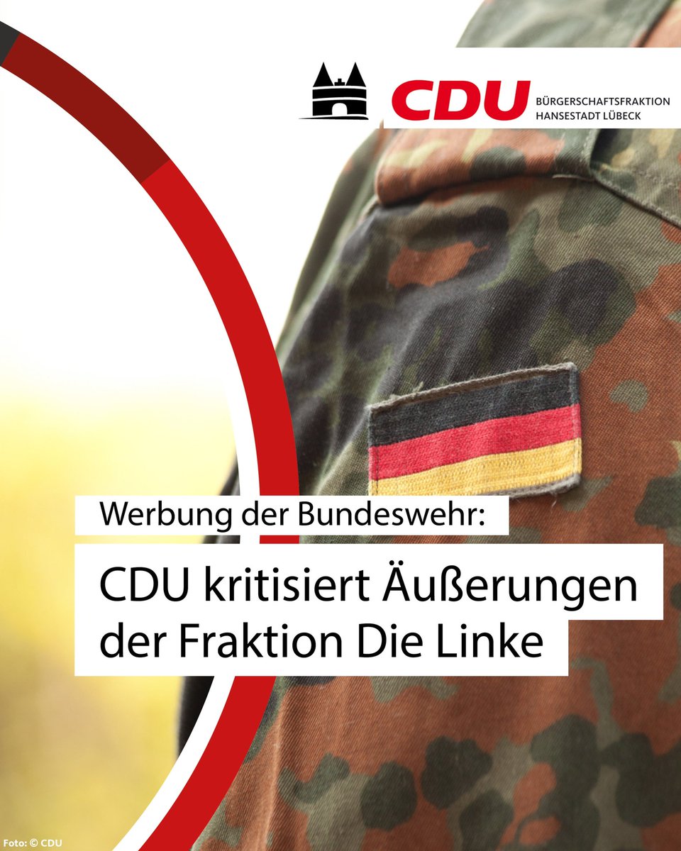 💬<a href="/BurkhartEymer/">Burkhart Eymer</a>: „Mit dieser Mitteilung beleidigt Die Linke die Soldatinnen und Soldaten der Bundeswehr und belegt einmal mehr die innere Distanz dieser Partei zur Bundesrepublik Deutschland.“

Zur ganzen Pressemitteilung👇
cdu-fraktion-luebeck.de

#bundeswehr #cdu