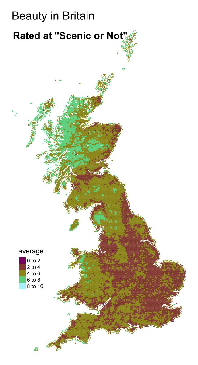 Andrew Renninger (@andrewrenninger) on Twitter photo #30DayMapChallenge | Hexagons
The most scenic areas in Britain according to Scenic or Not (scenicornot.datasciencelab.co.uk) and <a href="/thedatascilab/">Data Science Lab</a>. Easily done in #rstats and #rspatial with this code (github.com/asrenninger/ti…) #30DayMapChallenge | Hexagons
The most scenic areas in Britain according to Scenic or Not (scenicornot.datasciencelab.co.uk) and <a href="/thedatascilab/">Data Science Lab</a>. Easily done in #rstats and #rspatial with this code (github.com/asrenninger/ti…)