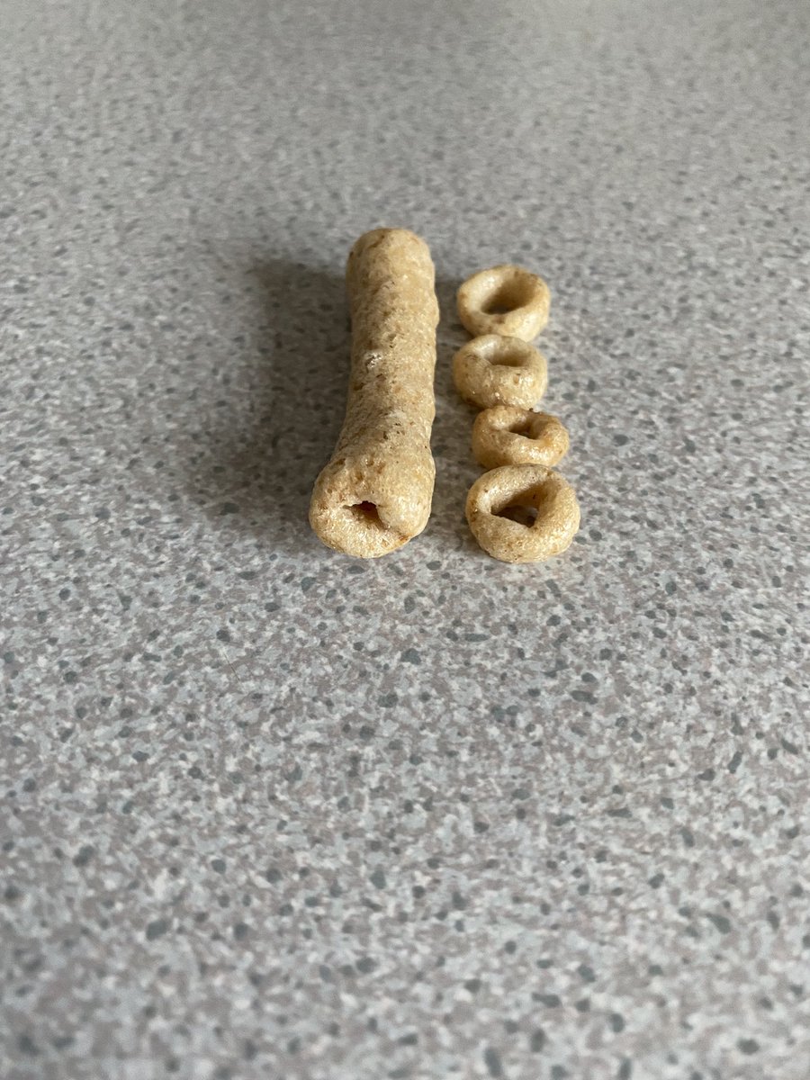 Pamelajrmacrae's tweet photo. @cheerios this amused us this morning, pouring kids breakfast. #abnormal #cheerio 4 O’s long. https://t.co/hwQ4Pl91vV
