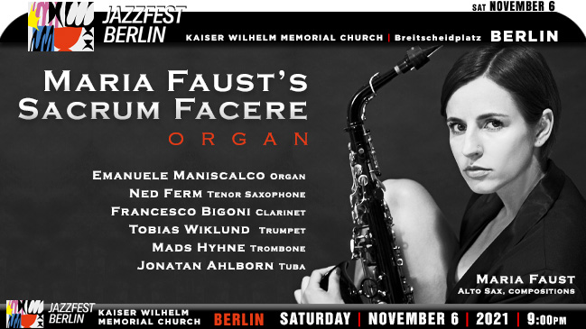 →<a href="/blnfestspiele/">Berliner Festspiele</a> #Berlin
#JazzFestBerlin 2021
MARIA FAUST'S SACRUM FACERE: "ORGAN"
➣youtube.com/watch?v=GH-7DG…
#MariaFaust as <a href="/francescobigoni/">Francesco Bigoni</a> cl #TobiasWiklund tp #EmanueleManiscalco org #NedFerm ts 
#MadsHyhne tub 
* Sat | November6 | 9 pm
➣berlinerfestspiele.de/de/berliner-fe…