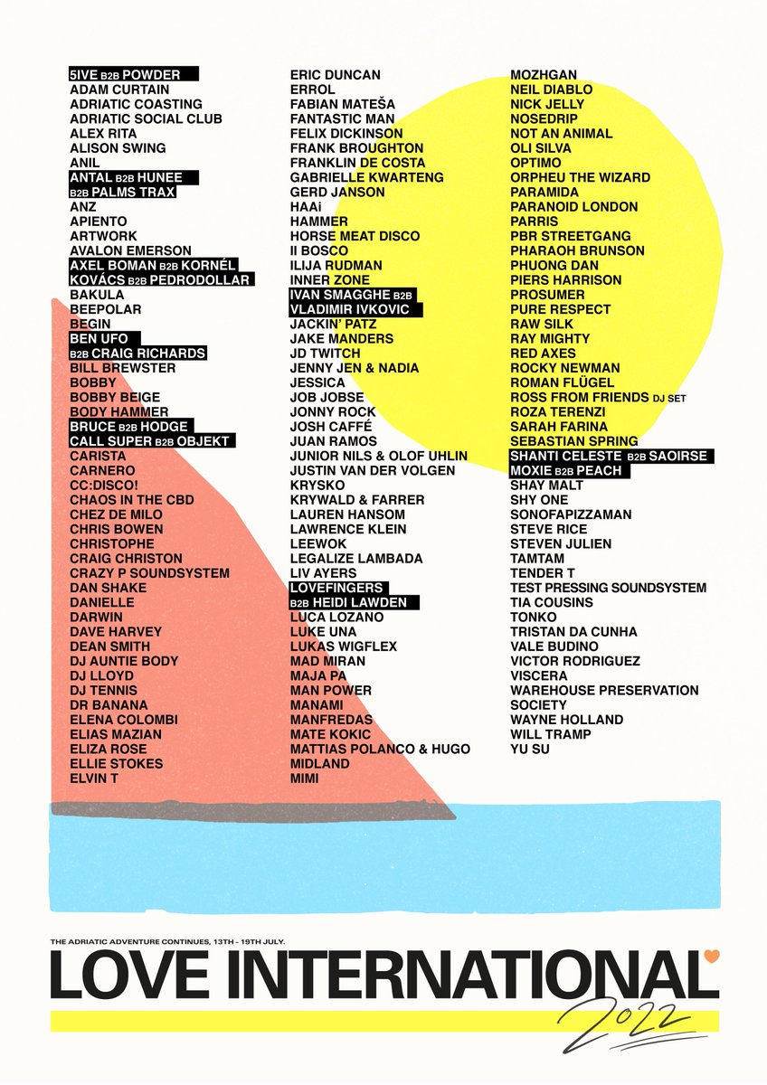 Our 2022 programme...

After a 2 year hiatus we are back. New names, old friends and a special selection of b2b's. Join us in Tisno next July to finally celebrate our 5th edition.