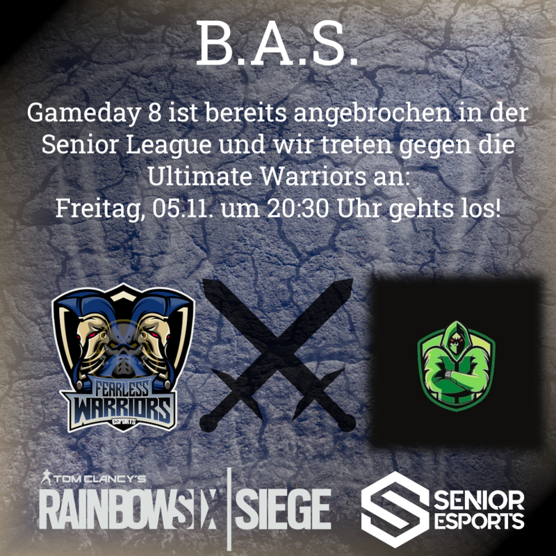 Das nächste Spiel steht morgen an, B.A.S. tritt gegen die Ultimate Warriors an, eins der aktuell besten Teams in der Liga. Wir drücken natürlich wie immer fest die Daumen!

fearless-warriors-esports.de/gameday-5/